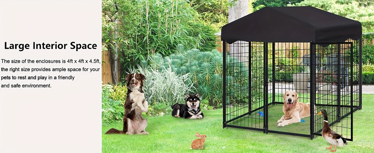 Outdoor Indoor Heavy Duty Dog House Sun Protection And Rain Durable 6.2ftx4ftX4.5ft Metal Dog House with Top Fence, Outdoor Large Dog Cage Puppy Keep with Top Dog House with Top Courtyard Dog Cage