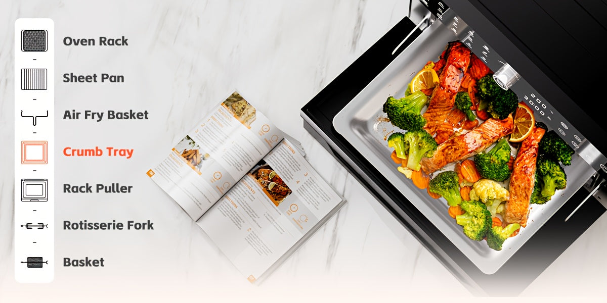 Extra Large 32-Quart Air Fryer, Digital Air Fryer Oven, and Toaster Oven Combo - 20-in-1 Countertop Convection Oven with 13" Pizza Pan, 7 Accessories, Clear Door, 1800W Dual Cooking, 360° Hot Air Circulation for Healthy Meals - Black. 86-450℉.