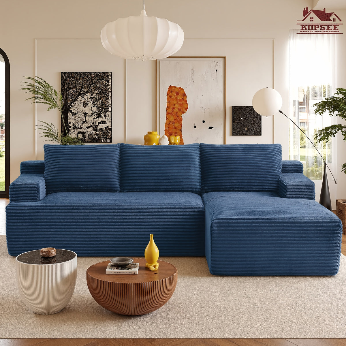 KOPSEE 96" Sectional Sofas for Living Room Cloud Couch Sofa with L-Shape Upholstered Boneless Couches Modern Modular Sectional Sofa with Chaise