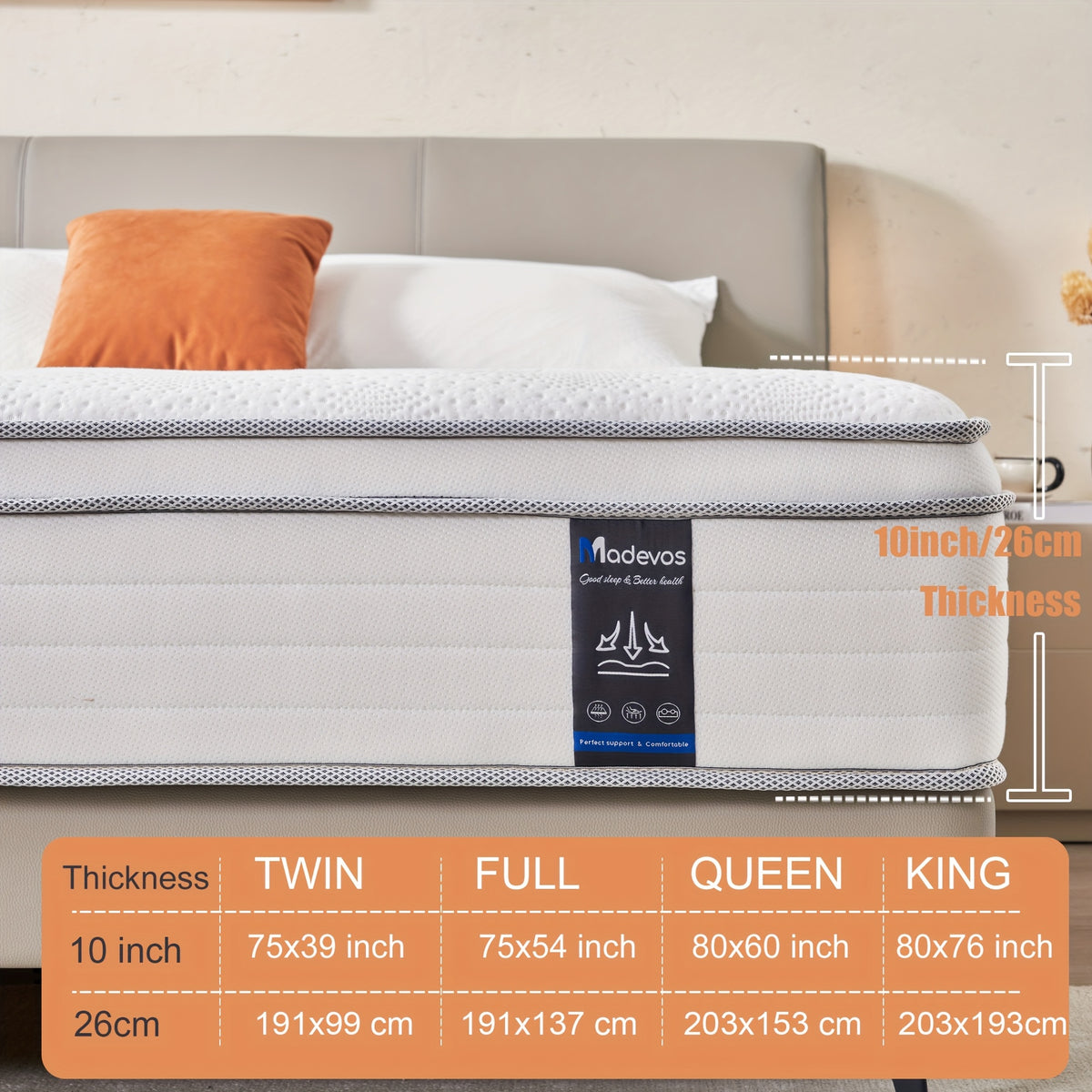 10/12 Inch Multilayer Hybrid Twin Full Queen King Size Mattress- Multiple Sizes & Styles Available, Ergonomic Design With Memory Foam And Pocket Spring, Medium Firm Feel