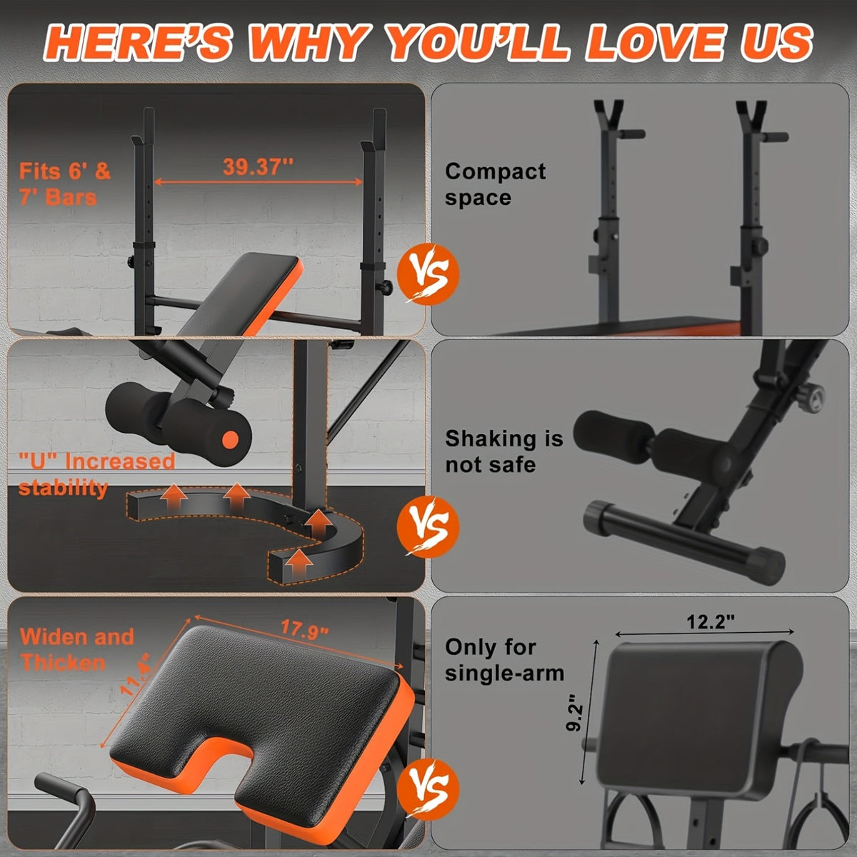 6-In-1 Heavy Duty Weight Bench Set with Adjustable Squat Rack, Leg Developer, And Preacher Curl Pad | Professional & Foldable for Full Body Workout | 600Lbs Capacity for Strength Training