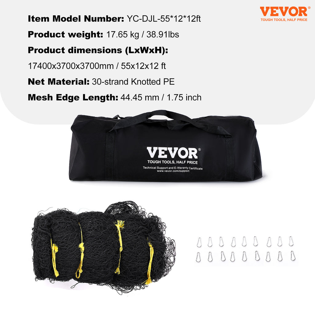 VEVOR Baseball Batting Netting, Professional Softball Baseball Batting Hitting Training Net, Practice Portable Pitching Cage Net with Door & Carry Bag, Heavy Duty Enclosed PE Netting, 35/55/70FT (NET ONLY)