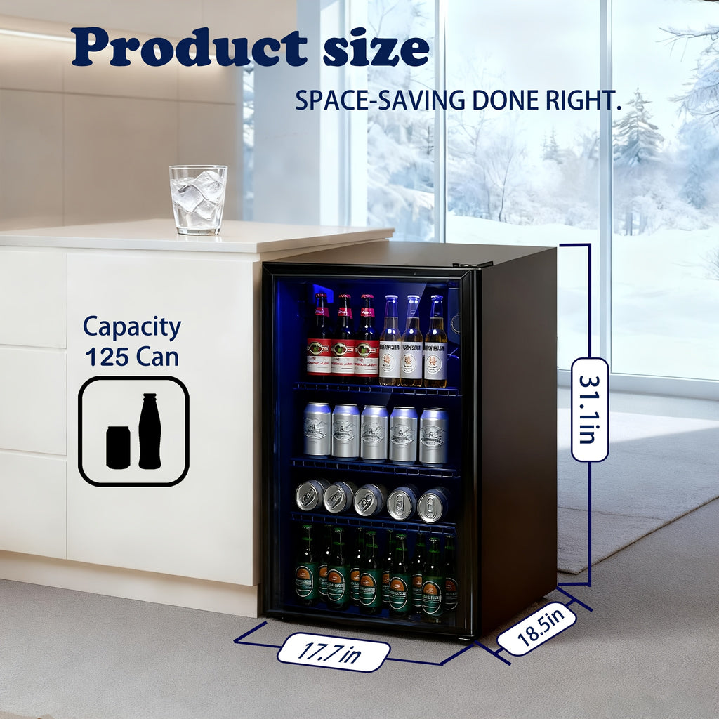 Beverage Fridge, Mini Fridge With Glass Door, Beverage Cooler Refrigerator, Wine Drink Beer Cooler, Adjustable Shelves & Temperature Control