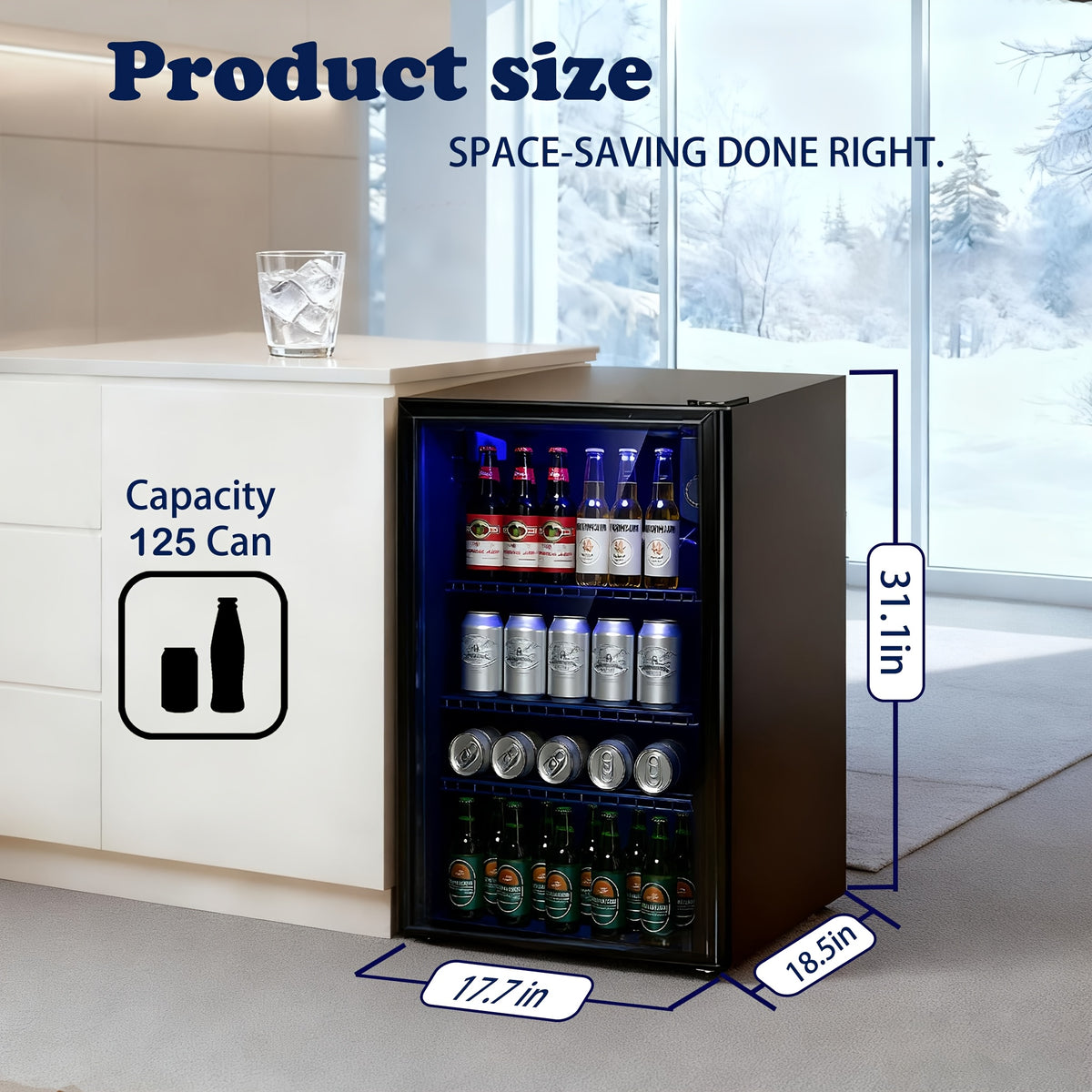 Beverage Fridge, Mini Fridge With Glass Door, Beverage Cooler Refrigerator, Wine Drink Beer Cooler, Adjustable Shelves & Temperature Control