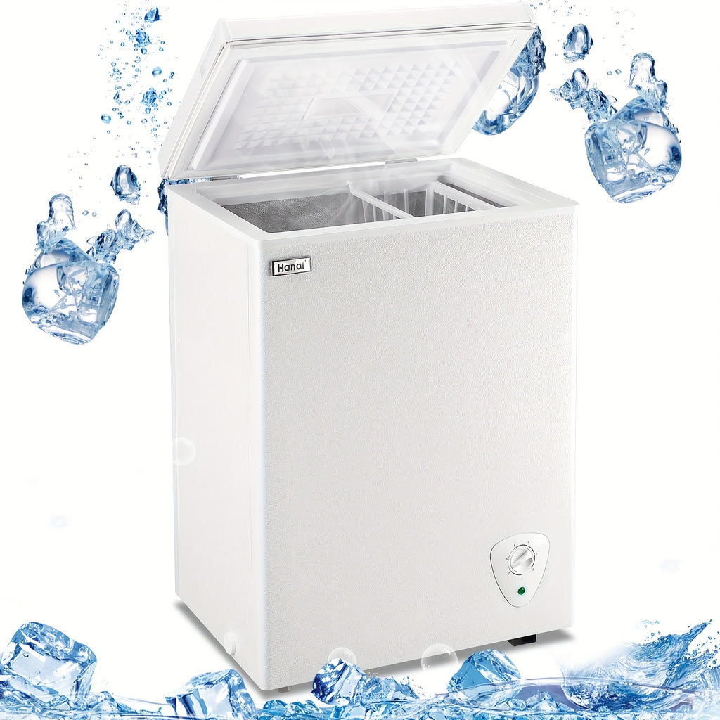 WANAI Small Deep Freezer, 3.5/5.0 Cubic Feet Chest Freezer with Adjustable Temperature, Top Open Door, Removable Storage Basket for Home, Kitchen, Office, Home And Apartment, White