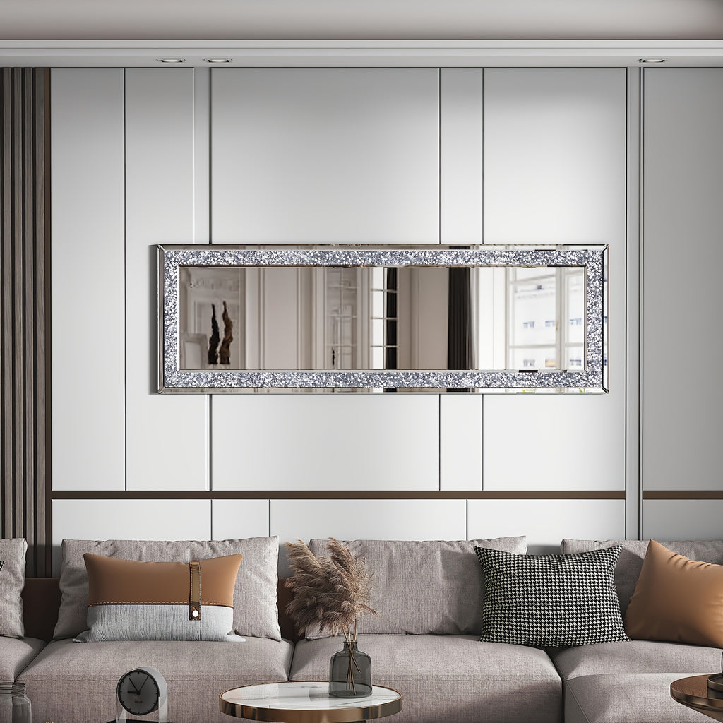 59" Luxury Crystal Diamond Framed Full-Length Mirror, Large Rectangular Floor-Standing Decorative Mirror, Modern And Light Luxury Design, Suitable for Bedrooms, Living Rooms, And Entryways