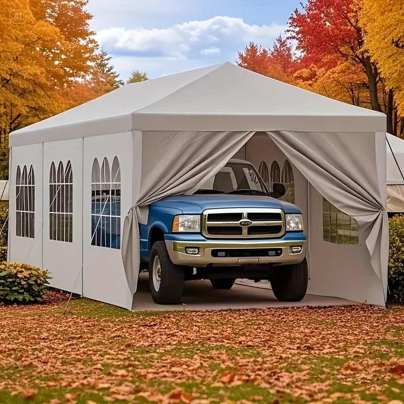 GUNJI 10x30ft Heavy Duty Canopy Steel Canopy Storage Shed, Portable Garage Party Tent, Portable Garage with Removable Sidewalls & Doors All-Season Tarp for Carport (White)