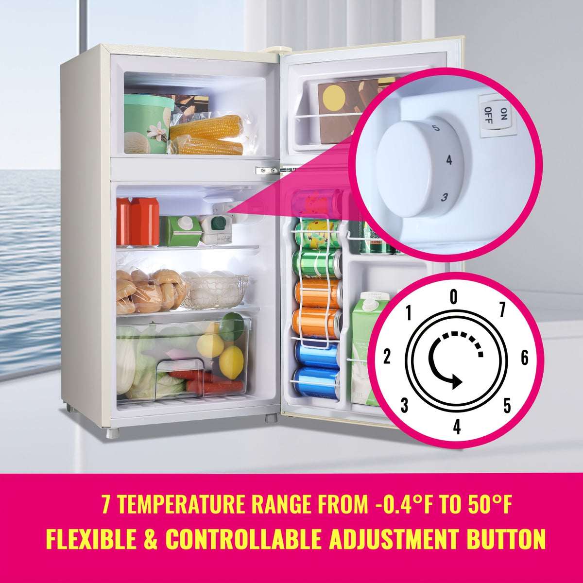 Retro Mini Fridge 3.5 Cu.Ft Refrigerator with Top Freezer Compact Fridge Apartment Size Refrigerator Dual Door Fridge with Handles Small Refrigerator for Home Office Dorm