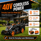 40V 16" Cordless Lawn Mower W/ 4.0Ah Battery, Brushless Motor, 6 Position Height Adjustment Electric Lawn Mower, Single-Lever Height Adjustment, 2-in-1 Mulch & Bag, Foldable Handle for Easy Storage