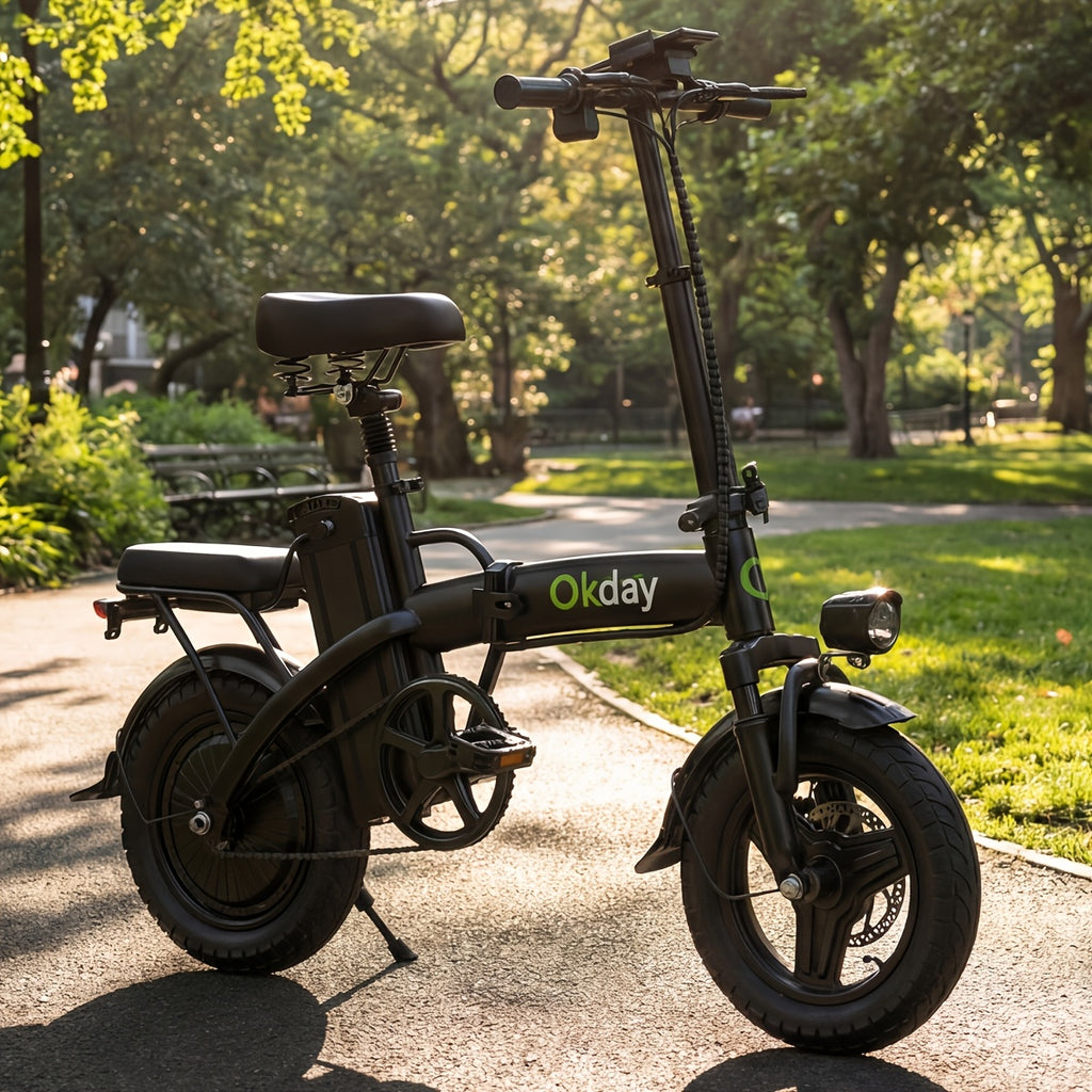High-Power Electric Bicycle - Long Range, Foldable Portable Electric Scooter, Equipped with Dual Brakes, 14-Inch All-Terrain Tire Wheels, Dual Power Batteries/Electric Mode, Multi-Functional Bicycle, Iron-Carbon Alloy Frame