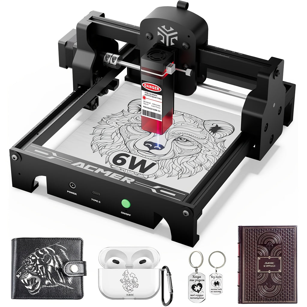 The ACMER S1 6000mW Laser Printer, Featuring Brand-new Text And Graphic Engraving Capabilities, Is The Ideal Tool for Creating Decorations And Mother's Day Gifts.
