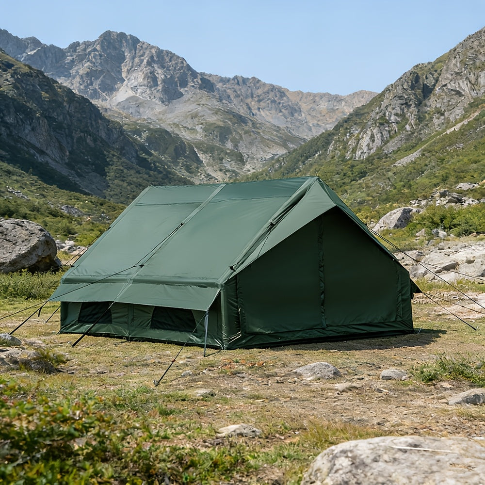 129 Sq.ft Inflatable Camping Tent | Outdoor Blow Up Tent Oxford 4 Season Air Tent Cabin House with Mesh Windows & Door, PVC & Polyester Material, Double Door, 2000mm-3000mm, Suitable for All Seasons