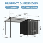 6x4/5x3/8x6ft Outdoor Storage Shed & Hardtop Gazebo Combo, 2-in-1 Outdoor Combo, Metal Lean to Shed with Open-Sided Pergola, Durable Garden Tool Shed for Patio, Backyard, Deck..