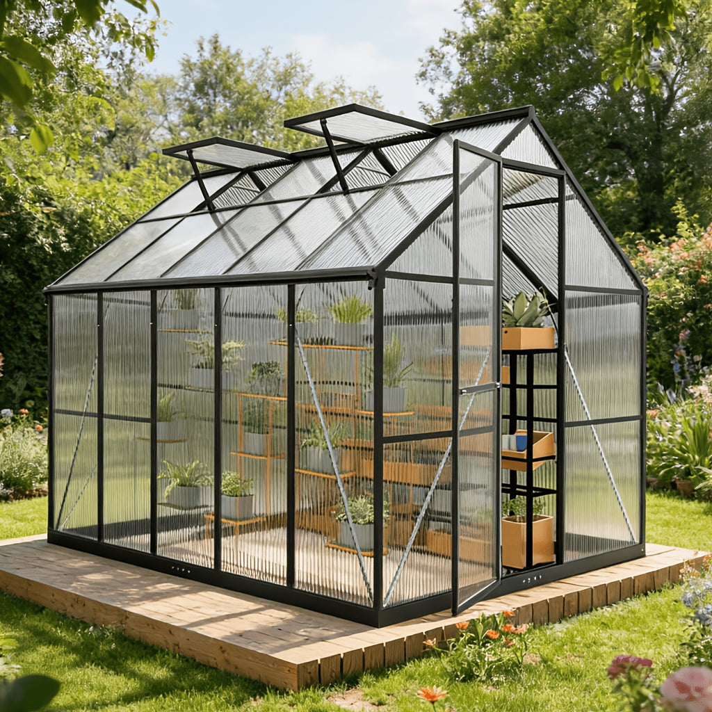 [Polycarbonate Greenhouse] 10X12 FT Greenhouse, Greenhouses For Outside, Polycarbonate Greenhouse With Aluminum Frame, Lockable Door And Ajustable Roof Vent For Backyard, Green Houses For Outside Garden Backyard, Patio, Garden Houses