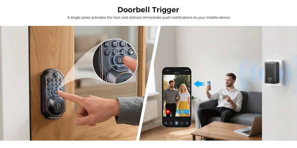 Smart Keypad Door Lock - Keyless Entry Door Lock - Front and Rear Locks and Doorbell - Remote Control, Fingerprint, Two-Way Voice Video and Call, Photo, Recording, APP Control, Voice, 150 Code Smart Deadbolt Lock - Anti-Peeping Password