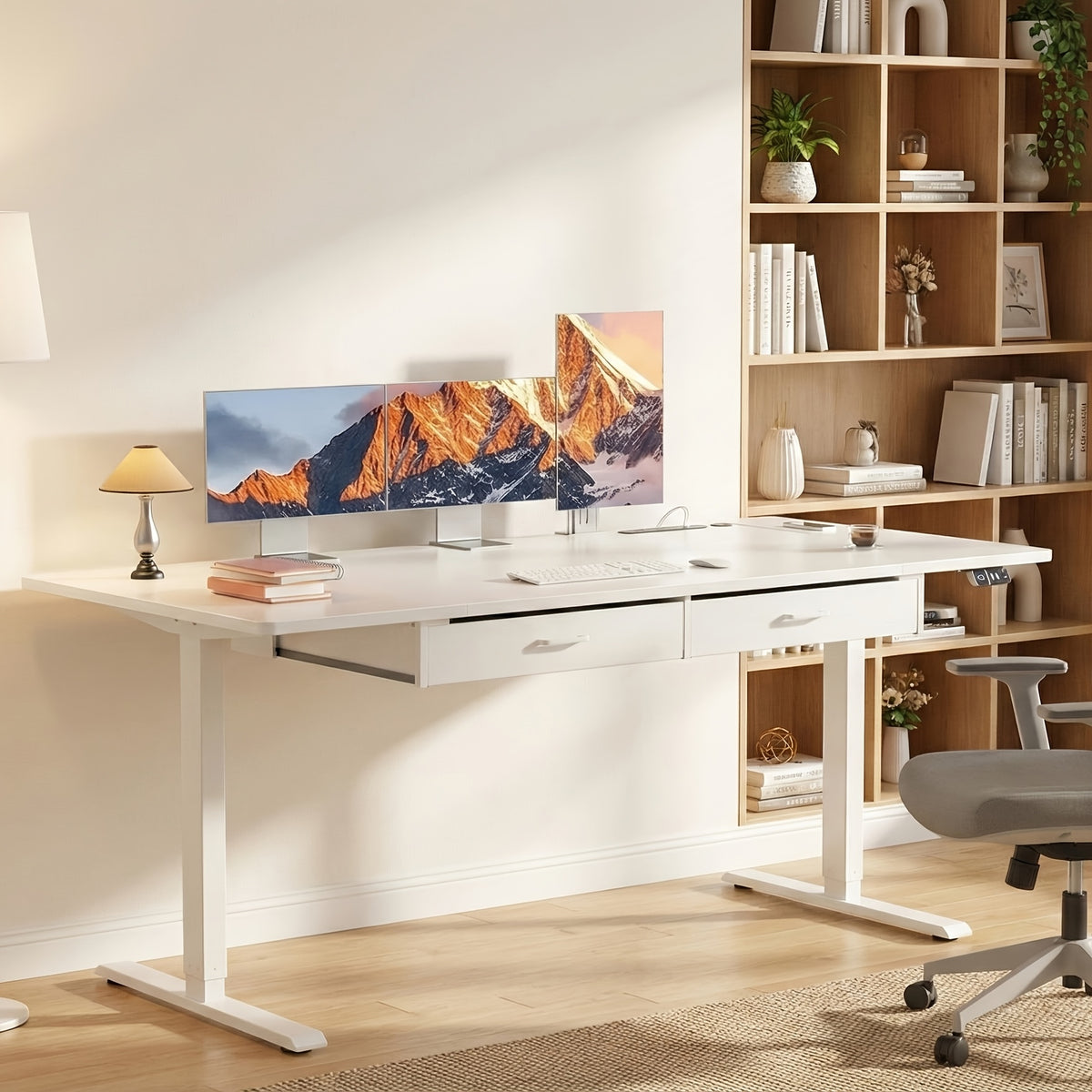 Large Electric Standing Desk, Height Adjustable Copmuter Desk, Stand Up Gaming Office Table with 2 Hooks, for Home Office, Adults