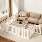 Baby Playpen Baby Fence, 2in 1 Adjustable Shape Baby Playpen, Kids Activity Centre Safety Play Yard Home Indoor Outdoor, Large Space Safe Playpen, Wardrobe Fence Storage Shelf Baby Fence with Safety Gate As Birthday Gift
