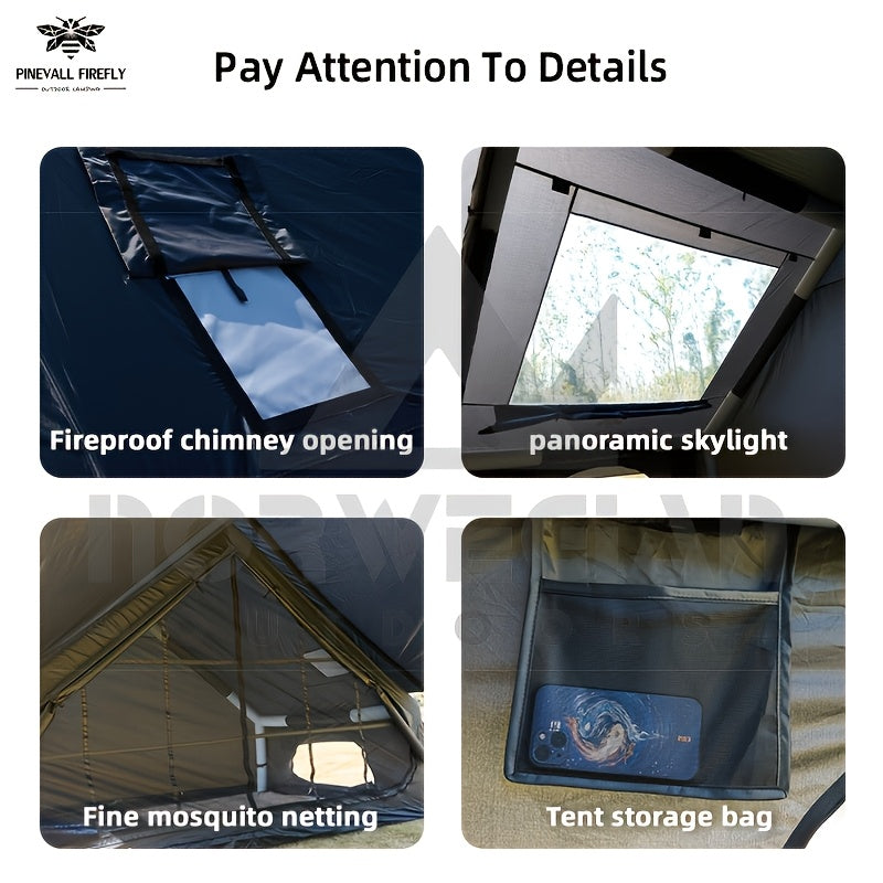 6-10 Person Inflatable Camping Tent - Easy-To-Set-Up Family Outdoor Tent with Sunshade, Windproof, Heat Insulation, And Mosquito Protection. High-Quality Design, Suitable for All Seasons, Includes Storage Bag, Air Conditioning Vent, And Chimney