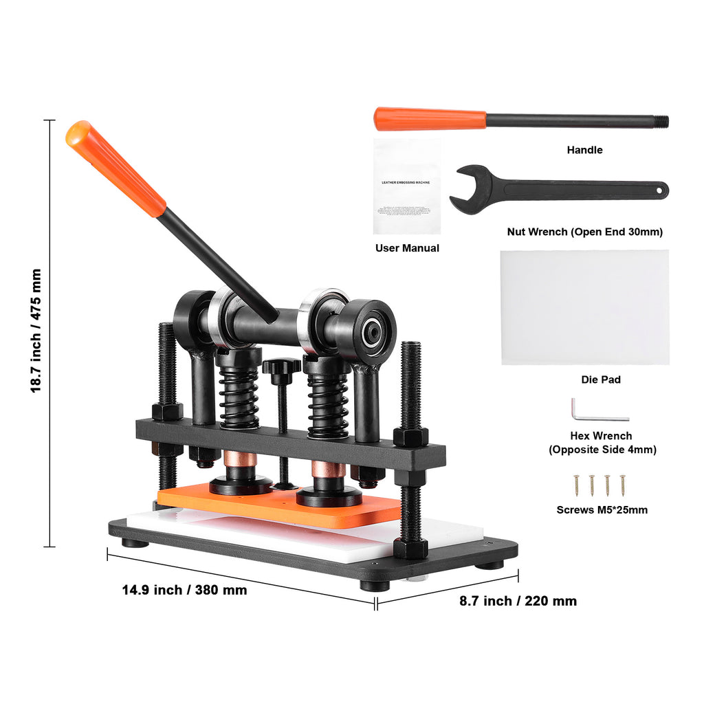 VEVOR Leather Cutting Machine, 10.2 x 4.7/10.2 x 5.9/14.2 x 10.2 in Embossing Plate Manual Die Cutter, 0.47 in Pressure Stroke Leather Embossing Machine, Dual Guide Shafts Die Cut Machine for Various of Materials