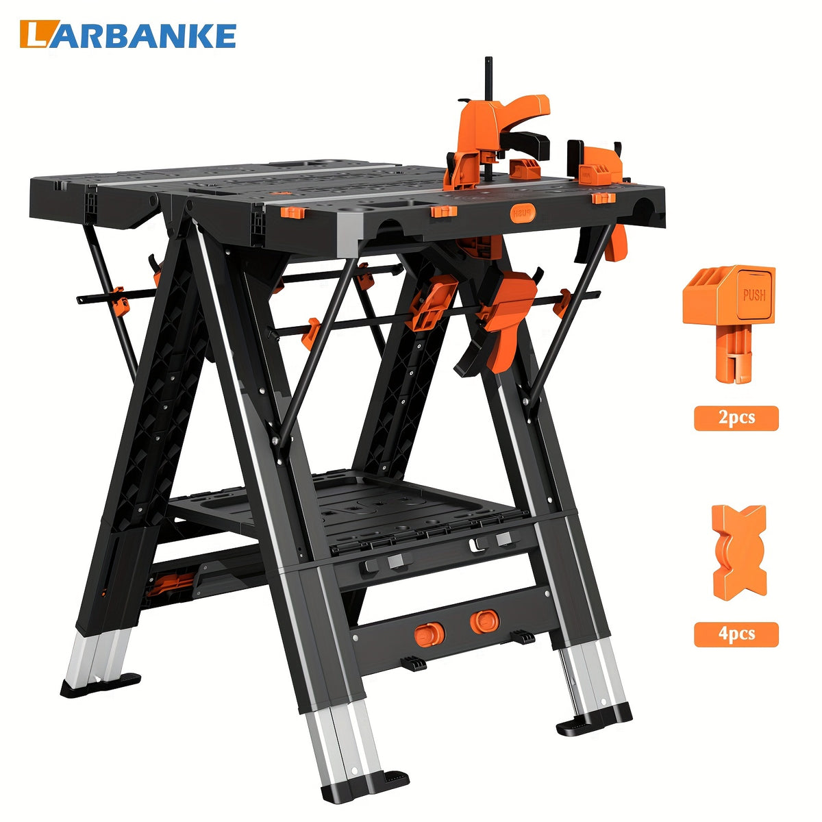 Folding Workbench, 2-in-1 Waterproof Portable Folding Work Table, 31" W X 25" D X 32" H Workbench, Height-Adjustable Work Table with 4 Woodworking Clamps, 4 Connecting Blocks, 2 Limit Blocks