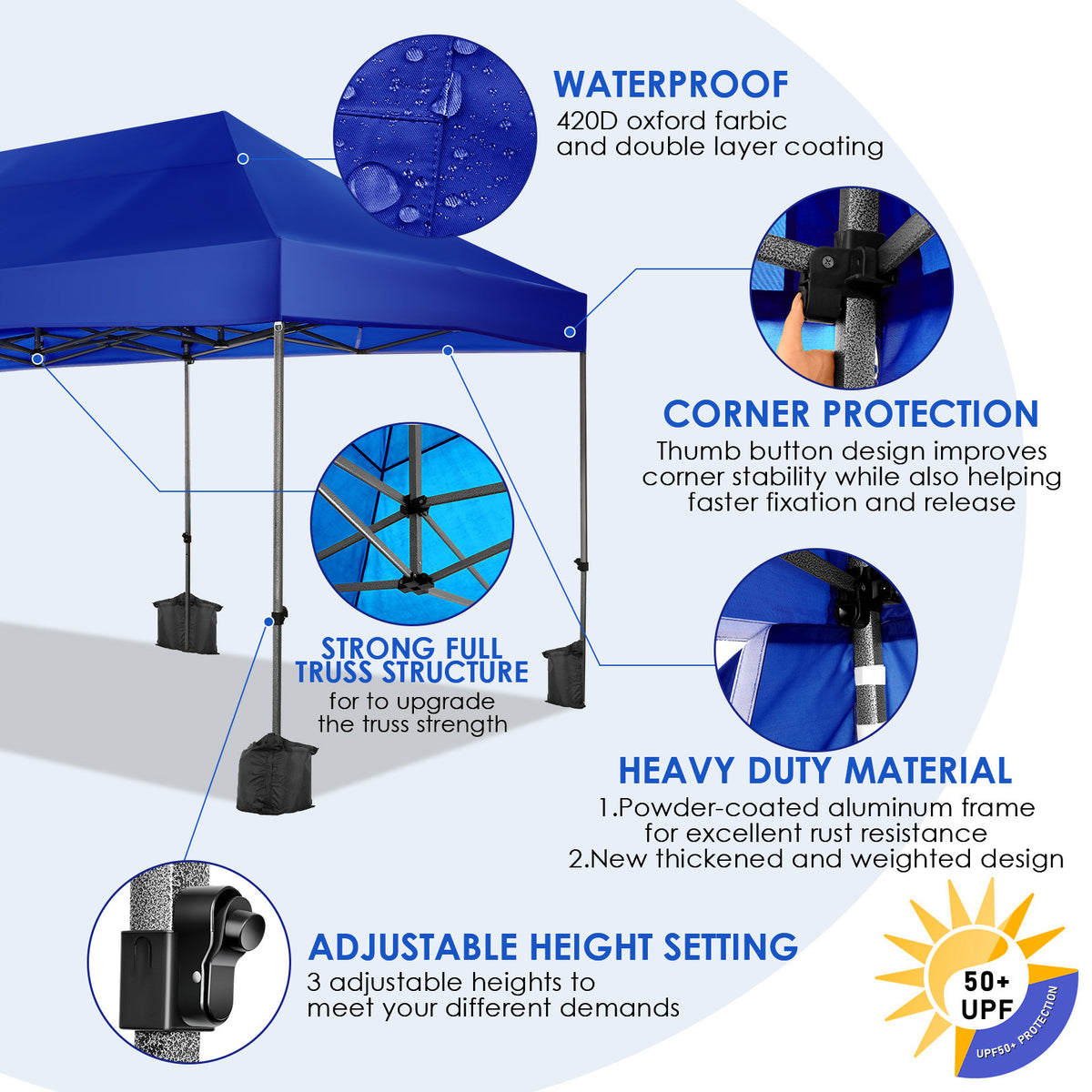 10x20 Pop Up Canopy Tent, Heavy Duty Canopy with 6 sidewalls, Easy Up Commercial Outdoor Canopy, Wedding Party Tents for Parties, All Season Wind & Waterproof Gazebo with Roller Bag, Pop Up Canopy for Wedding, Commercial Areas, Playgrounds, etc