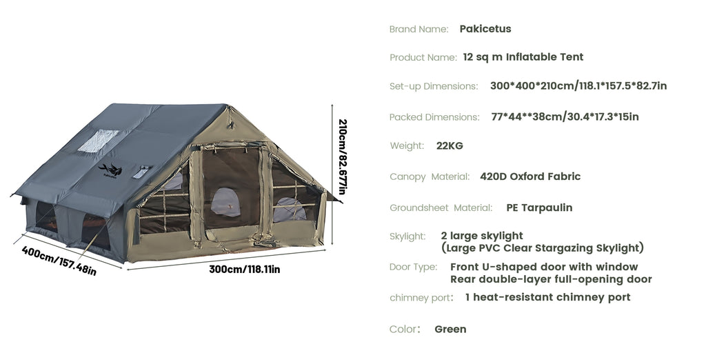 Pakicetus 2-4-6-8 Person Summer Camping Inflatable Tent, Quick Air Circulation with Breathable Mesh Design, Weather-Resistant Oxford Cloth Material Four-Season Camping Cabin, Spacious Full Mesh Windows and Door, Easy Setup with Manual Pump