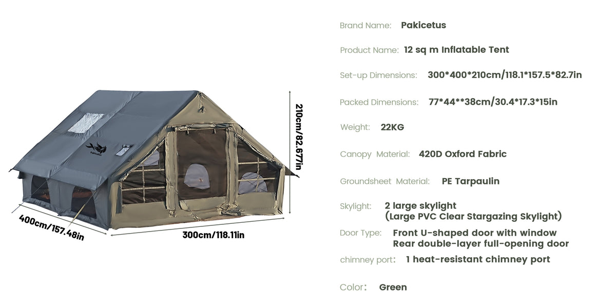 Pakicetus 2-4-6-8 Person Summer Camping Inflatable Tent, Quick Air Circulation with Breathable Mesh Design, Weather-Resistant Oxford Cloth Material Four-Season Camping Cabin, Spacious Full Mesh Windows and Door, Easy Setup with Manual Pump