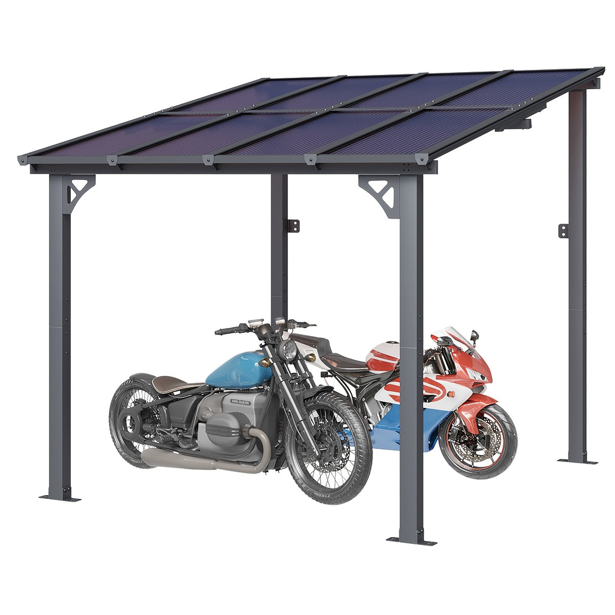 8 X 5FT, 8 X 10FT, 12 X 10FT, 14 X 10FT, 16 X 10FT, 20 X 10FT Outdoor Carport, Sloping Roof Carport, Wall-Mounted Aluminum Carport, Suitable for Outdoor Spaces Such As Porches, Decks, Backyards, Gardens, Etc (Multi-Size Selection)