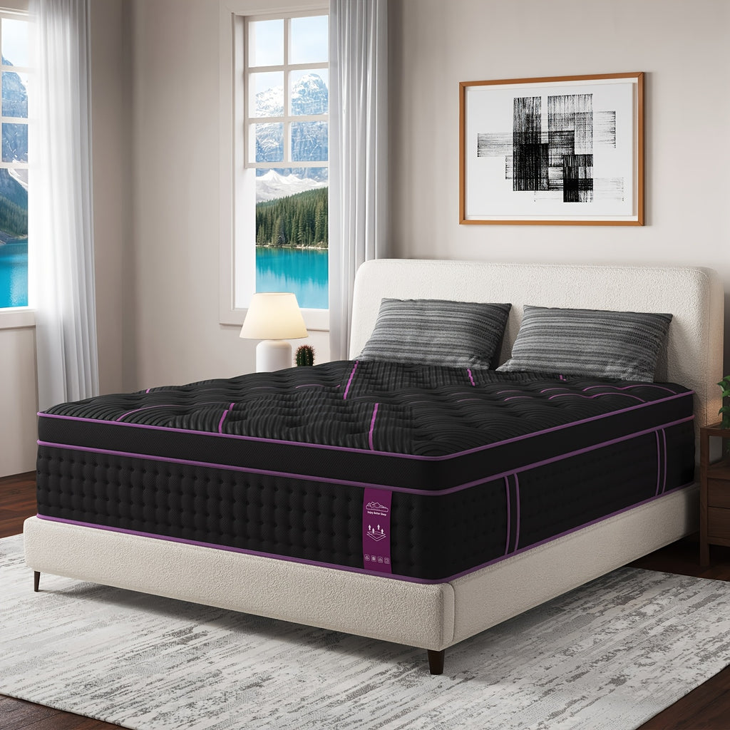 12/14 Inch Memory Foam Mattress Hybrid Pocket Spring Twin Full Queen King Bed Mattress in A Box, Euro Top Medium Firm for Back & Lumbar Support, Individual Pocket Spring Bed for Motion Isolation & Fiberglass Free