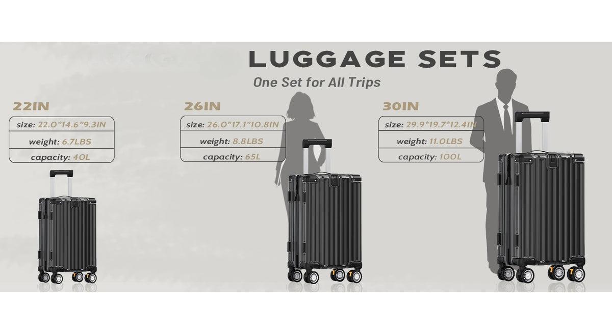 OYEROL 3pcs Hardshell Luggage Set, 20/ 24/ 28 Inch Lightweight ABS+PC Suitcase with TSA Lock, 360° Double Spinner Wheels, Expandable Design for Men & Women Travel, Black