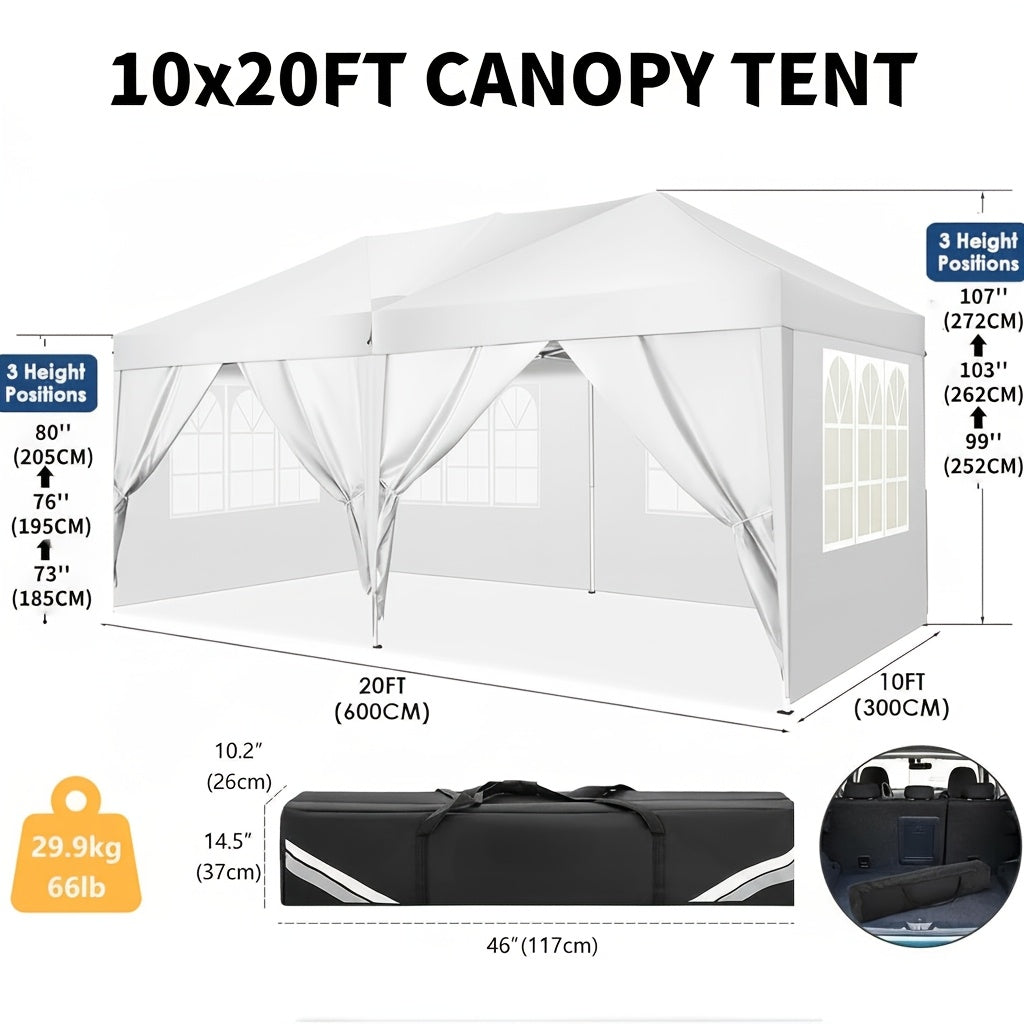 10x30ft/10x20ft Pop-up Canopy Tent, Canopy with 8 Removable Sidewalls, with Sandbags And Carry Bag, Three Adjustable Heights, Perfect for Patios, Lawns And Gardens, Event Parties, Market Stalls