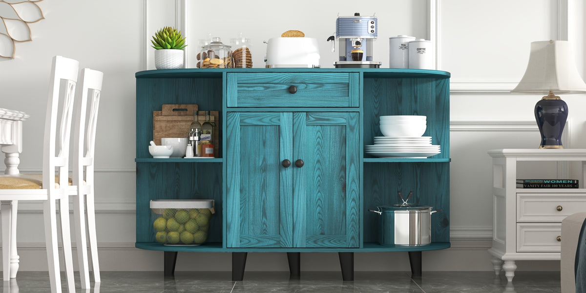 Sideboard Buffet Cabinet, Freestanding Kitchen Cabinet with Storage, Accent Coffee Bar Cabinet with Doors, Vintage Blue