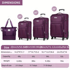 5pcs Soft Luggage Collection Including a Duffel, a 20-Inch Carry-On, And 24 & 28-Inch Expandable Rolling Suitcases, Featuring Rotating Wheels, Lightweight Design, Tsa-Approved Lock, in Purple Color