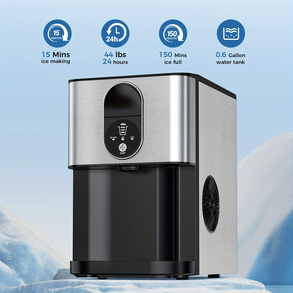 Self Dispensing Nugget Ice Maker Countertop, 46LB Per Day Automatic Chewable Ice, 44lbs/ 24H Nugget Ice Machine, for Home/ Party/ RV/ Camping