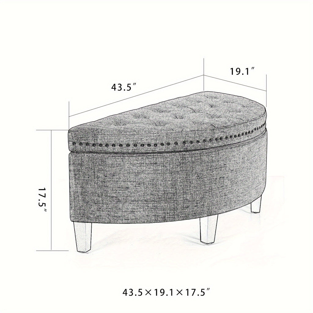 43.5" Velvet Storage Bench with Button Tufting Rivet Details Half Moon Ottoman for Living Room, Bedroom, Or Entryway Sturdy Hardwood Frame, Hidden Storage, Elegant Design, Living Room Seating Elegant Velvet Bench Velvet Upholstery, Bench for Bedroom