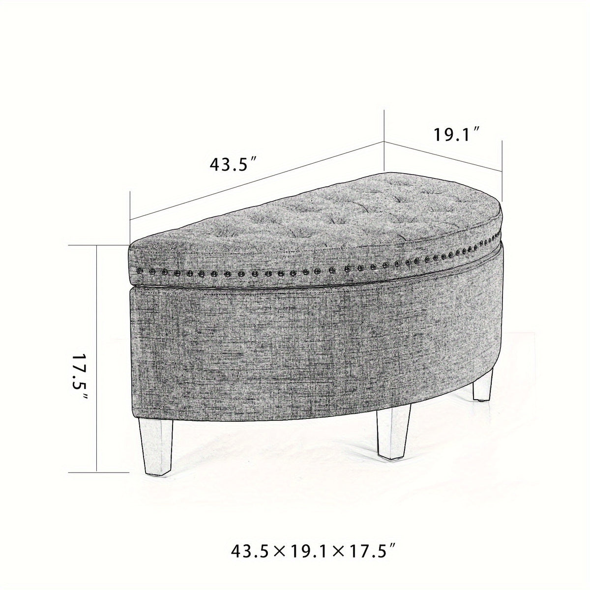 43.5" Velvet Storage Bench with Button Tufting Rivet Details Half Moon Ottoman for Living Room, Bedroom, Or Entryway Sturdy Hardwood Frame, Hidden Storage, Elegant Design, Living Room Seating Elegant Velvet Bench Velvet Upholstery, Bench for Bedroom