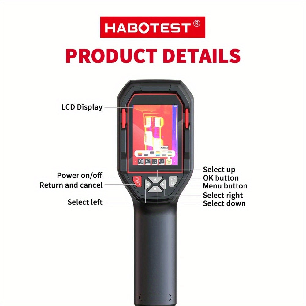 HABOTEST HT821A Portable Wide-Range Thermal Imager (-20°C to 550°C) | 320X240 Resolution | 8GB + USB | Multi-Palettes And LED Light