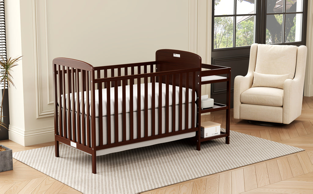 Goldzone 4-in-1 Convertible Baby Crib, Wooden Baby Stuffs Converts Into Toddler Bed with Changing Table, Newborn Essential Items Full Size Nursery Decor Cribs, Adjustable Heights, Item Weight: 56lbs, Maximum Weight Recommendation: 50lbs