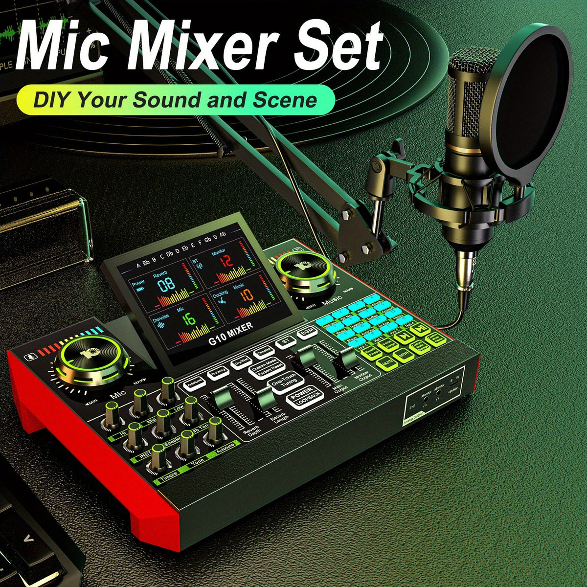 Tenlamp G10 BM800 Mic Mixer Set Podcast Influencer KOL Singing Gaming DJ Mixing Station Controller Equipment Studio Professional Recording Electronic Music Mixer Power Karaoke Machine Available Dynamic Condenser Wired Microphone Portable Microfono