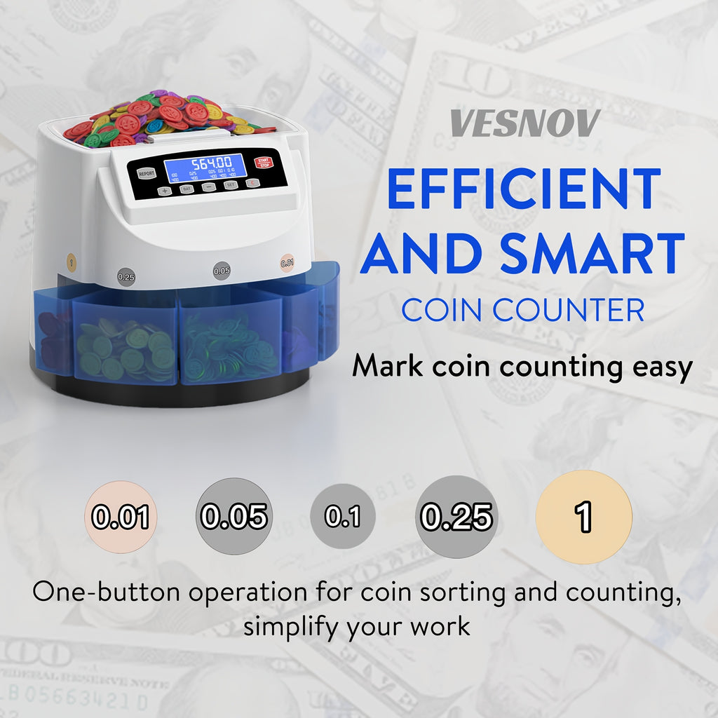 Coin Counter Machine Sorter, Change and Wrapper Roller Counting Organizer, Sorts up to 300 Coins Per Minute, Automatically Sorts and Batches, Office Supplies