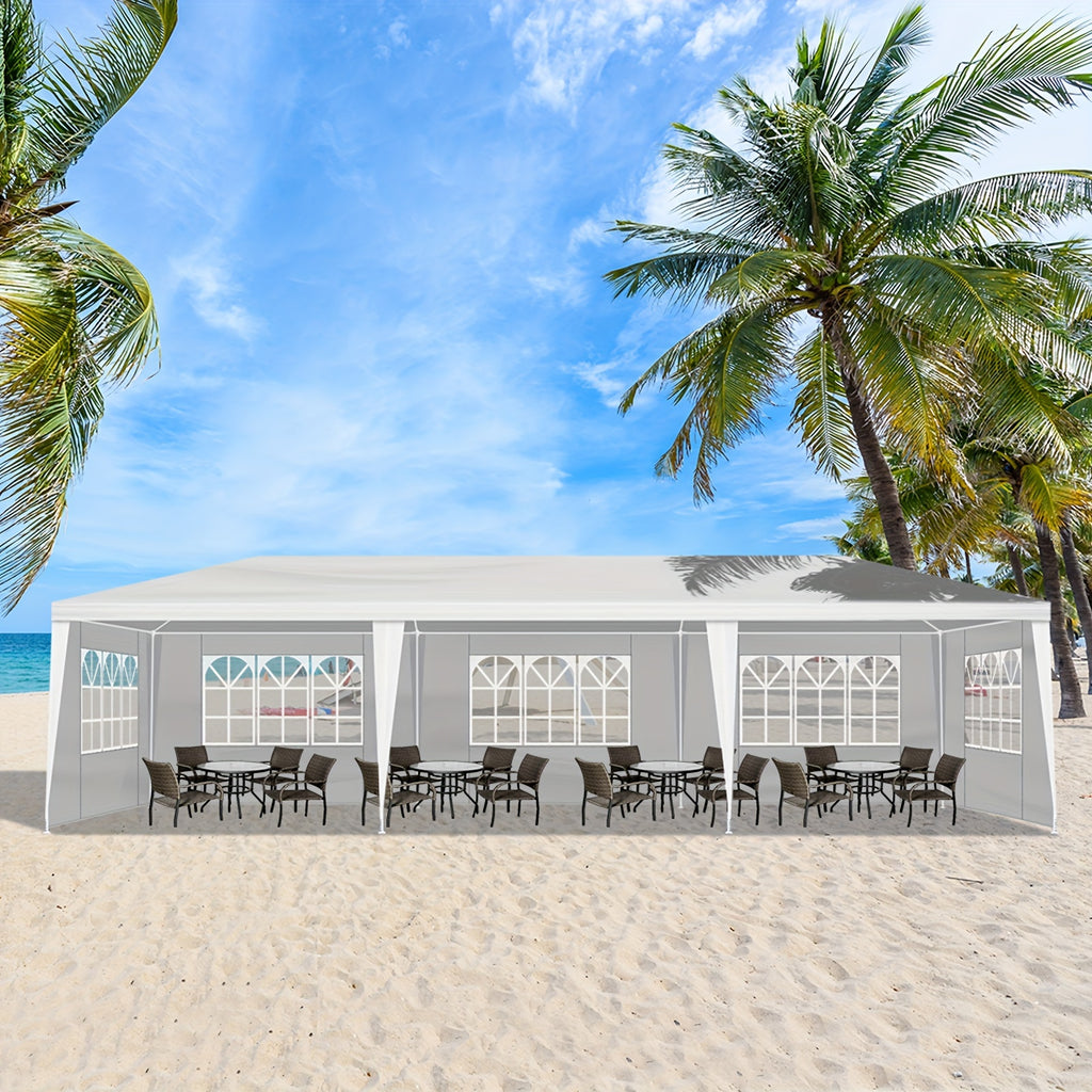 9X30' Outdoor Party Tent with 8 Removable Side Walls, Waterproof Canopy, Patio Wedding Pavilion, White, Suitable for Wedding, Gathering, Party, BBQ, Camping, Patio, Birthday Party, Graduation Ceremony