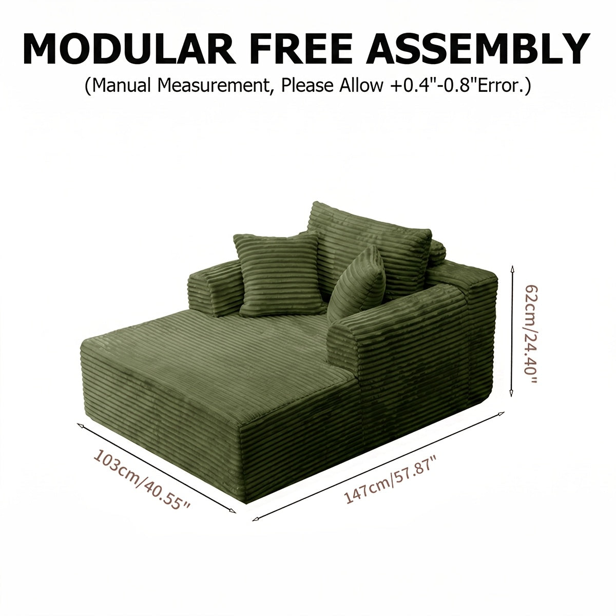 A Modern Fabric Corduroy Sofa Bed with a Deep Seat That Can Be Converted, Featuring Throw Pillows And Cloud-Shaped Armrests, Along with Storage Pockets, Ideal for Use As a Reclining Sofa in Living Rooms, Bedrooms, Apartments, And Offices