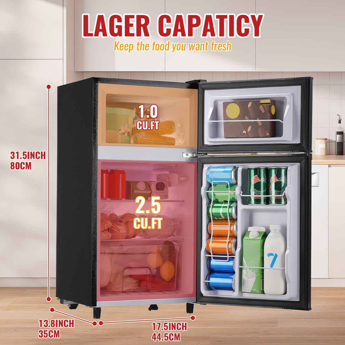 2.5/3.5/4.5 Cu.Ft Mini Fridge with Freezer, Double Door Compact Refrigerator with Adjustable Thermostat And Shelves, Small Fridge with Large Capacity, Perfect for Bedroom, Dorm, Home, Office?