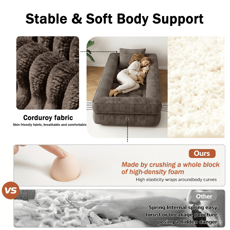 Black Friday Deal, Local Warehouse Ship 3-in-1 Compression Fold Sofa Bed, Single Convertible Chair Bed W/ Backrest & Pillow, Multi-Functional Lounge for Living Room Bedroom Apartment, for Napping, Overnight Guests, Reading & Relax, Great Gift Option