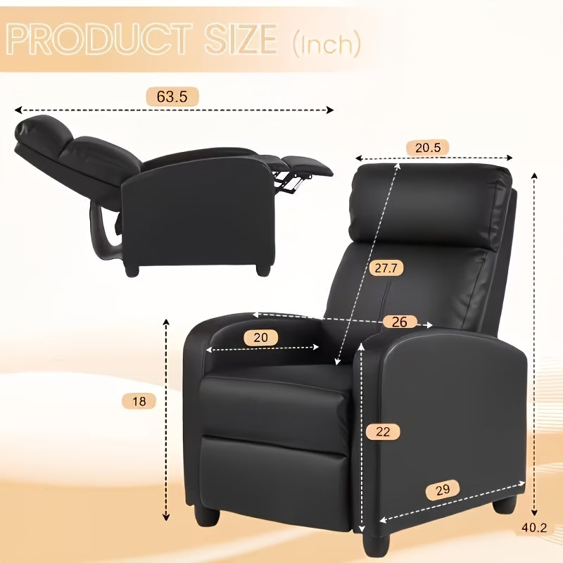 Recliner Chair Breathable Padded PU Leather Massage Single Sofa Recliners For Small Recliner Chair With Footrest Home Theater Seating For Bedroom Living Room