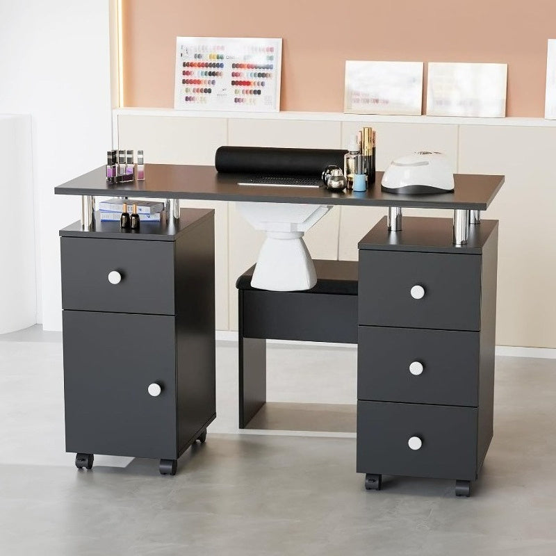 Professional Nail Desk and Chair Set with Stool - Heavy-Duty Mobile Manicure Station w/Dust Collector, Acetone-Resistant Desktop, 4-Wheel Rolling Cart & Storage Drawers - Heavy-Duty Nail Tech Table for Salon, Home, or Spa - (White/Black/Lavender/Mint Gree