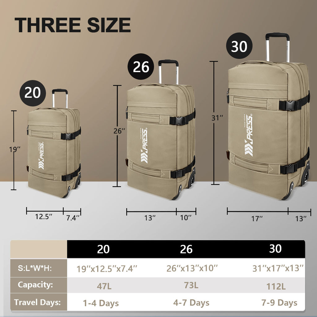 3-Piece Softside Luggage Set 20/26/30in Waterproof Travel Suitcase with 2 Wheels & Telescopic Handle, Durable Trolley Bag for Vacation & Adventure