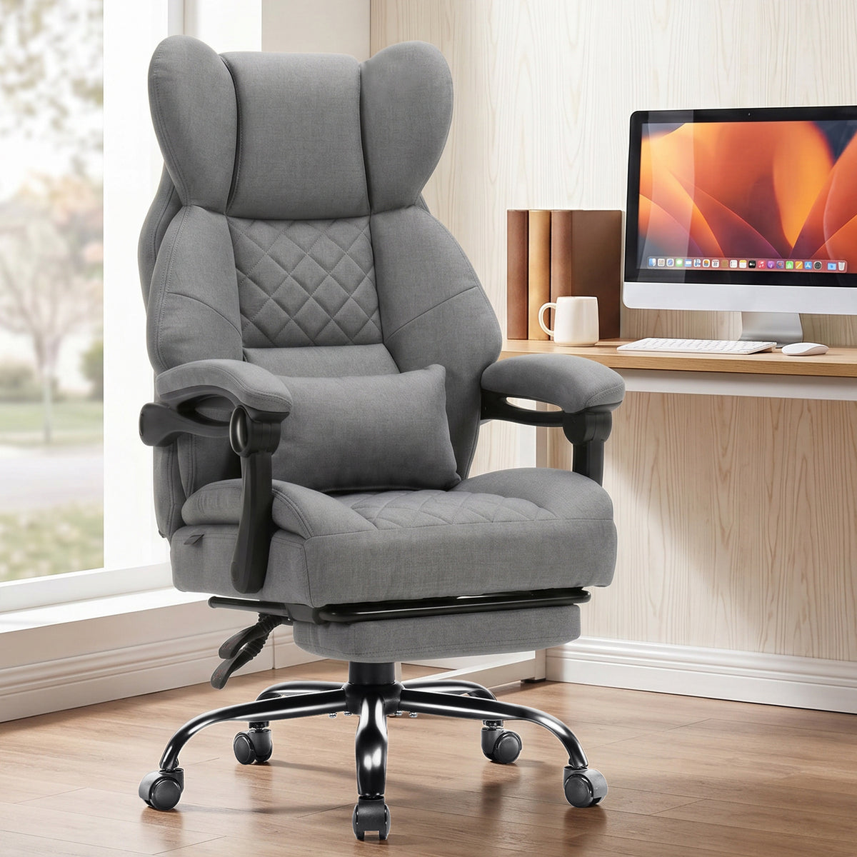Office Chair OC-305 by LUCKRACER with Synchronized Armrests That Follow the Reclining High Back