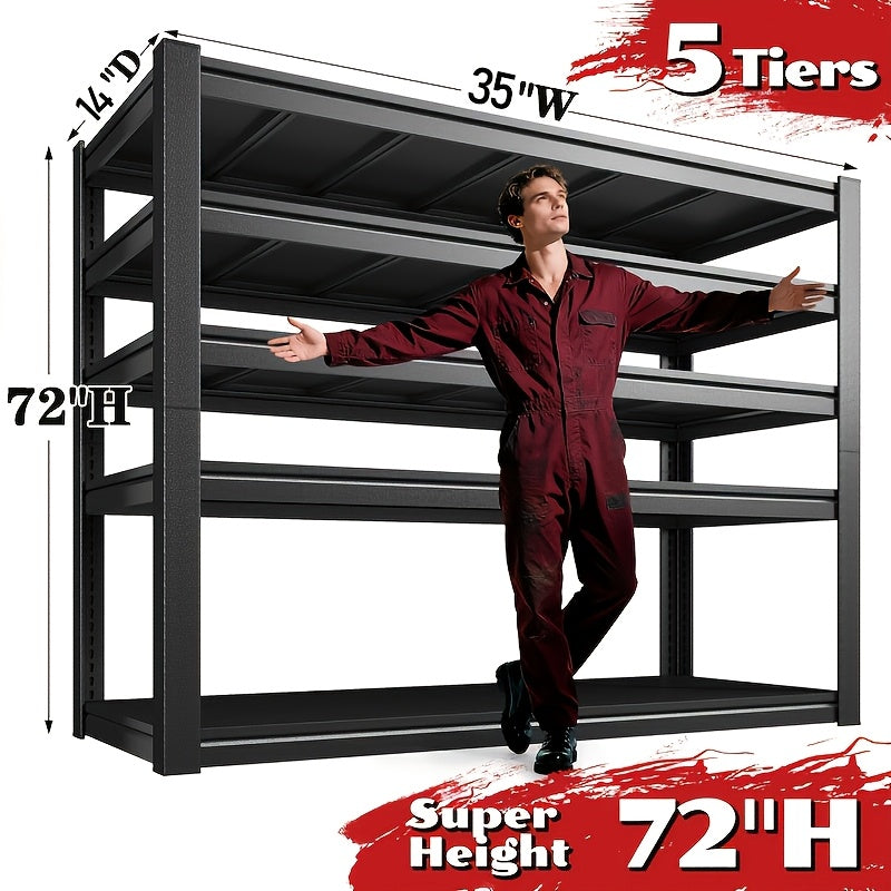 Commercial Adjustable Storage Rack, Maintenance Tool Rack, Easy Design, 510 Lbs Load Capacity Per Level, Free Height Adjustment Ready to Install, Basement, Garage, Warehouse Universal, Black, Standing Shelf, Standing Shelf