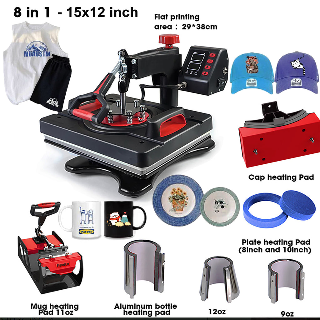 HOMDOX Upgraded 8 in 1 / 5 in 1 Heat Press Machine 15 x 12 Inch Professional Heat Transfer Machine 360-Degree Swing Away Multifunction Industrial-Quality Digital Sublimation Combo Heat Press for T Shirt Mug Hat Plate Cap for Commercial Home